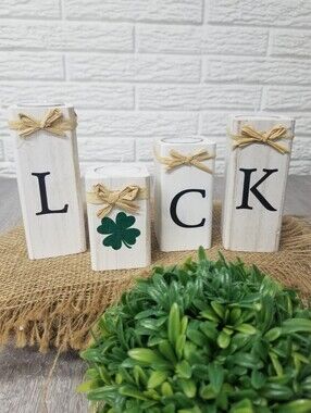 Luck Of The Irish Wooden Block Candle Holders